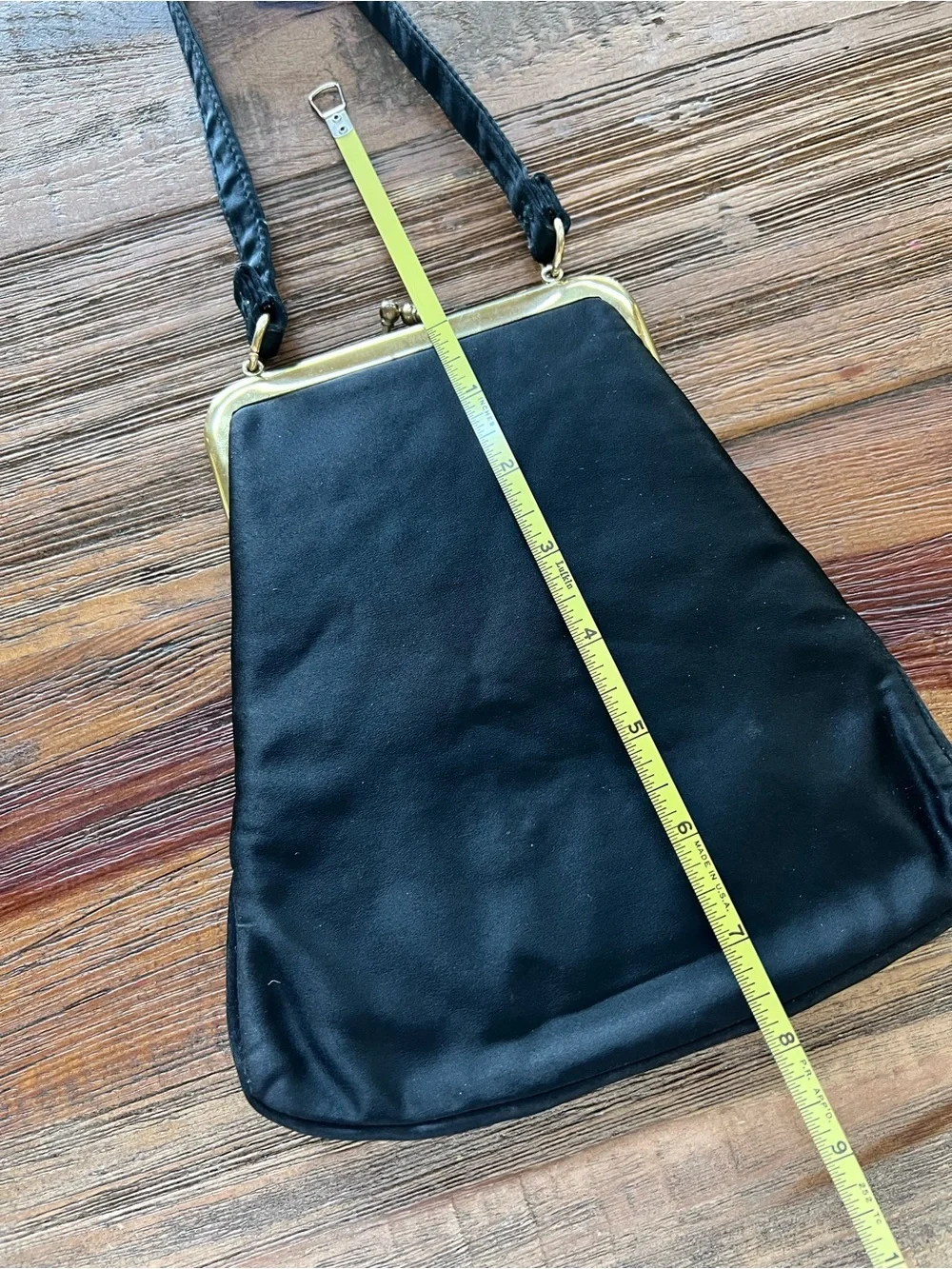 Vintage Ingber Black Satin Evening Purse Kiss Lock Bag With Coin Purse USA MCM